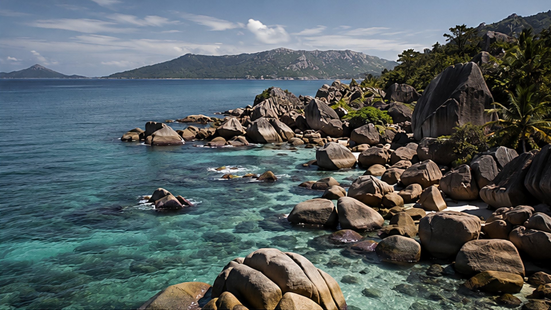 Granite coastline and clear Indian Ocean water